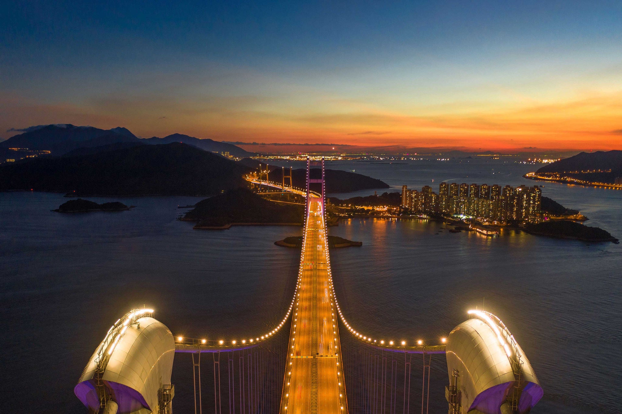 tsing ma bridge during sunset