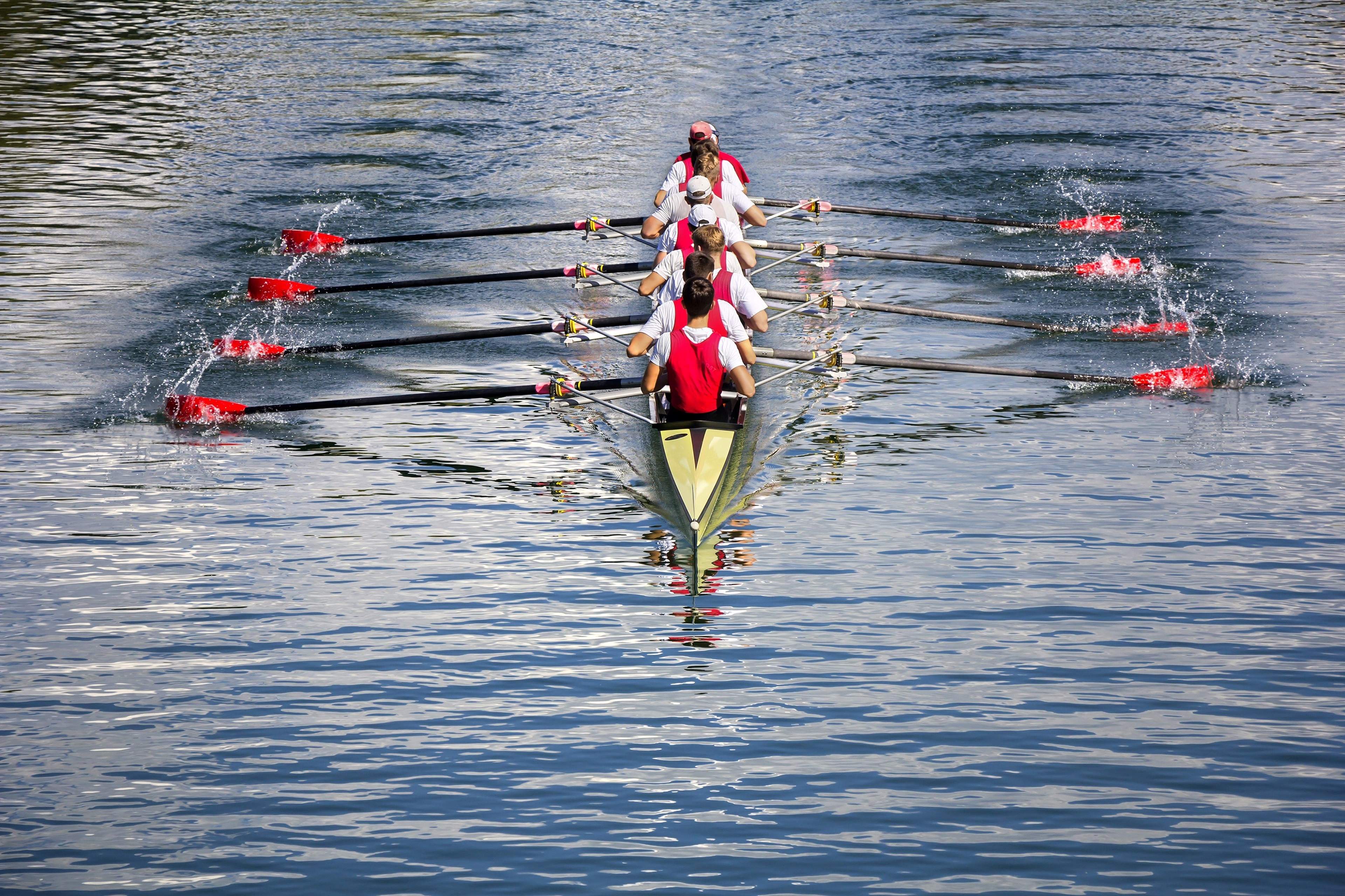 Group of people kayaking on a calm river